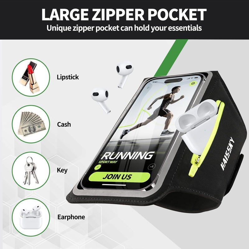 Kebrela Running Armband with Earphone Bag for iPhone 16/15/14 Max/Pro/Plus & Galaxy S20/S10, Touchscreen Compatible, Phone Holder for Running with Card Slot & Key Pockets, Fit Up to 6.9 Phone - Image 2